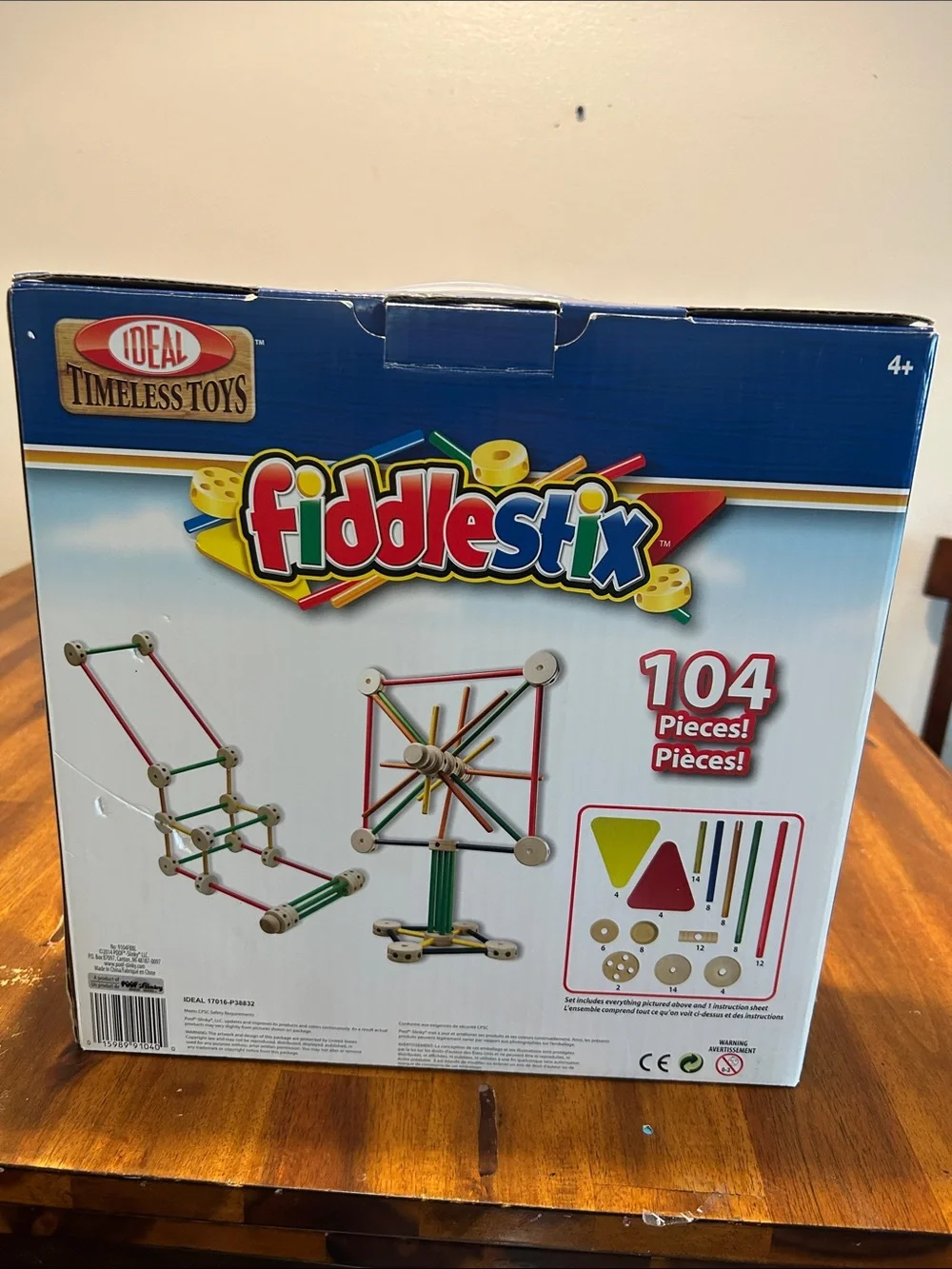 Ideal Fiddlestix Wood Building Set - Red, Green, Yellow, Blue 2014 (98 pieces)